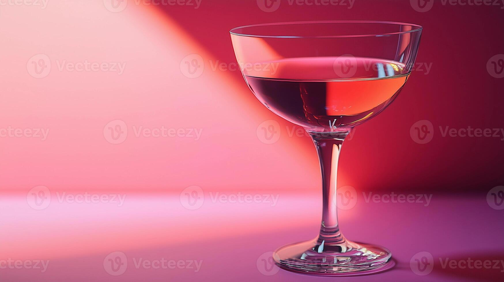 A glass of wine is sitting on a table. The wine is red and the glass is clear. The image has a romantic and sophisticated mood photo