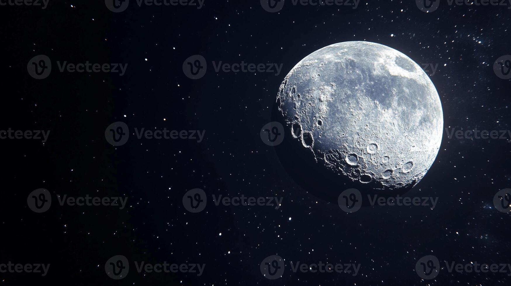 A large moon is in the sky with a lot of stars. The moon is the main focus of the image photo