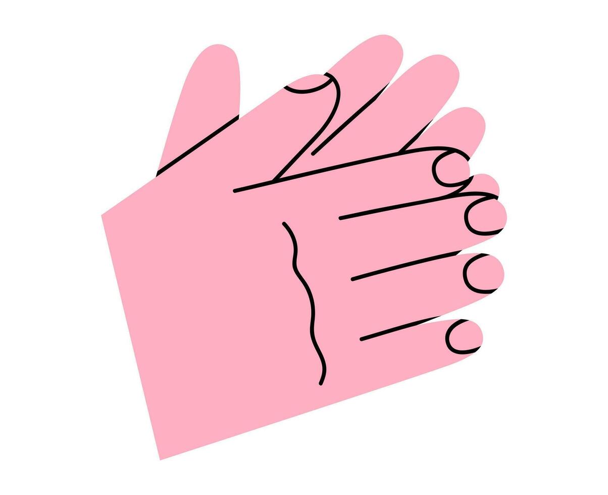 Hand drawn cute cartoon illustration of clapping human hands gesture. Flat applause arm sign doodle. Audience cheers sticker. Success congratulation icon. Greeting interaction. Isolated. vector
