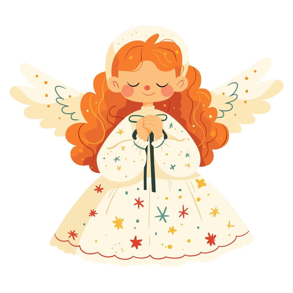 Cute little angel girl with wings. Illustration on a white background. vector