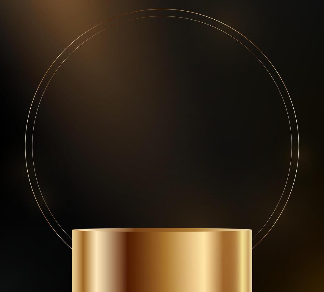 Black background 3d with gold podium. 3D abstract studio room with pedestal podium. Space for selling products, backdrop, wallpaper, background, text. illustration vector