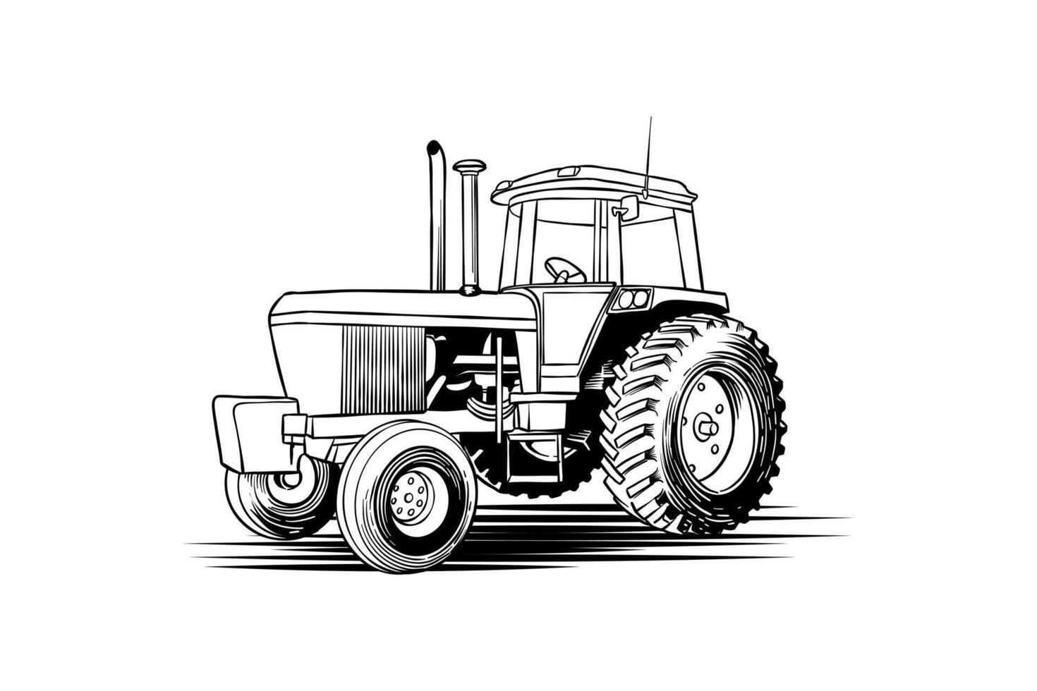 agricultural tractor hand drawn sketch illustration, black and white vector