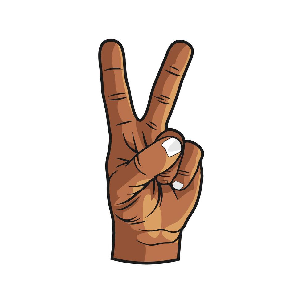 Universal hand gesture of peace. Black hippie shows two fingers, symbol of victory vector