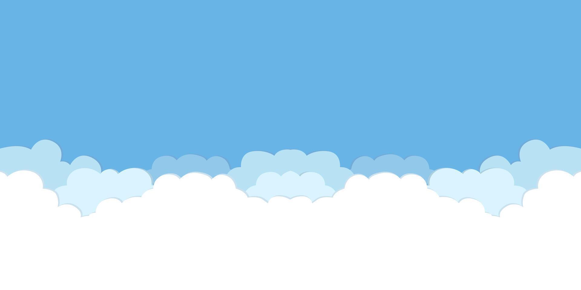 Blue sky with white clouds background. Border of clouds. Simple cartoon design. Flat style illustration. vector
