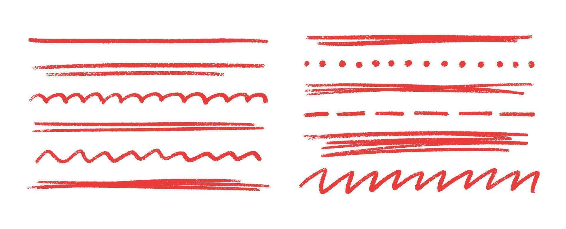 Red chalk crayon line collection vector