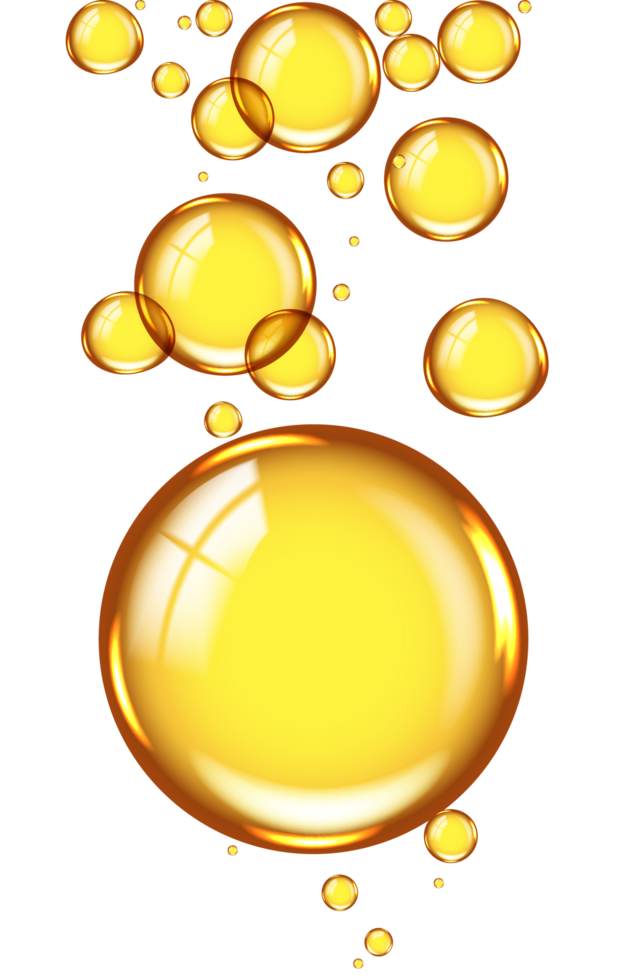 Realistic bubbles of yellow oil isolated on transparent background png