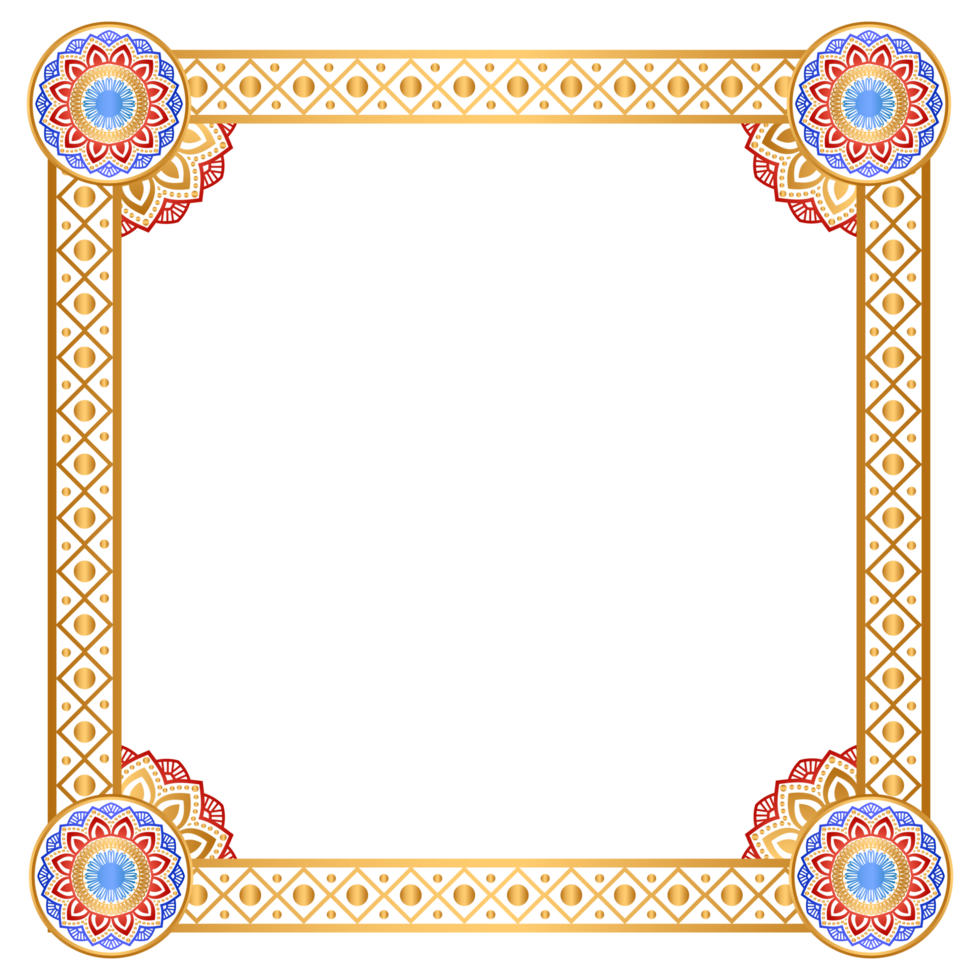 Rectangle frame with mandala Golden Certificate Border Pattern Line Photo Frame Islamic Wedding Invitation png