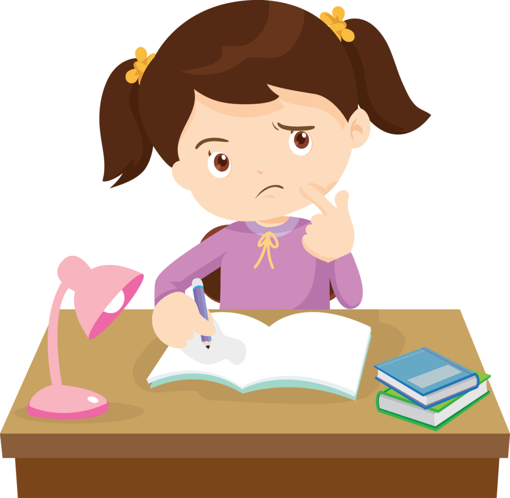 Student focusing on exam, deep in thought. png