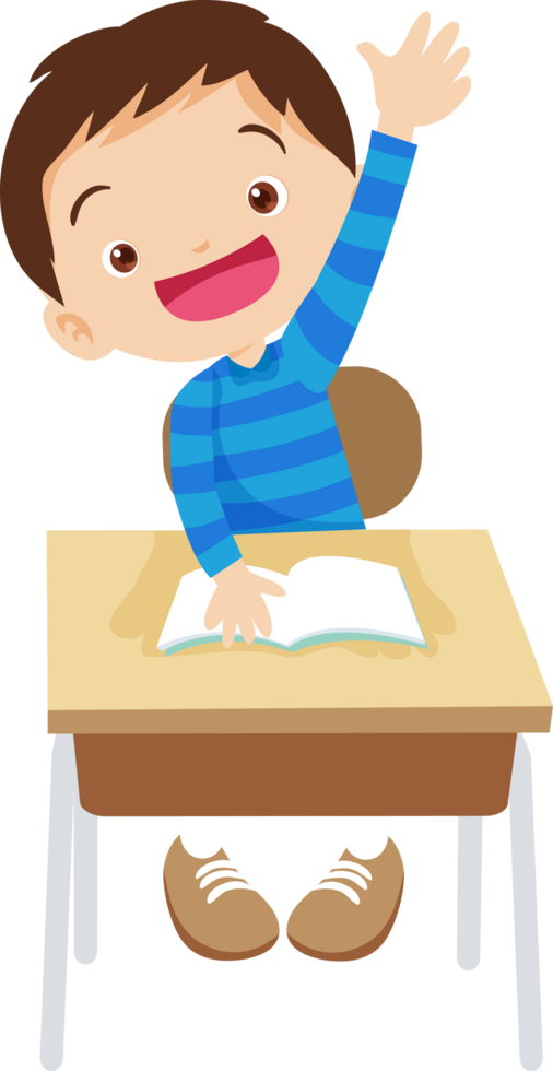 Smart pupil answering question with confidence. png