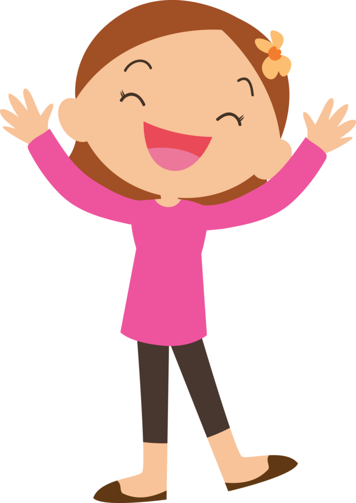 girl raising both arms in victory pose. png
