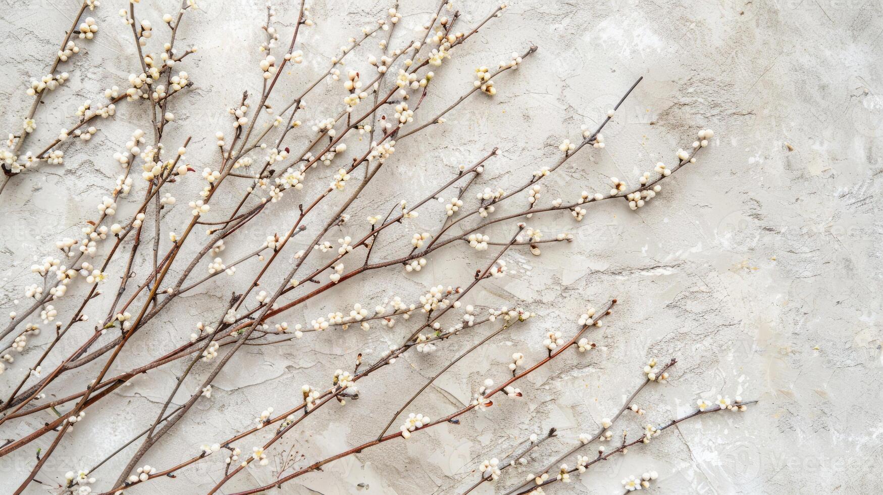 Spring blooming twigs top view background photo