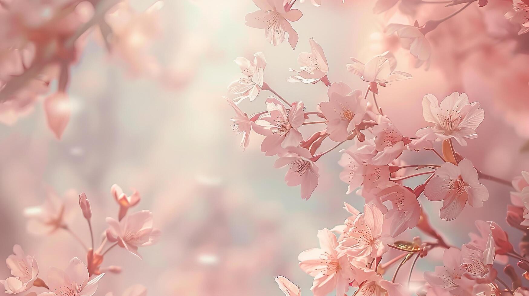 Pink Cherry blossoms nature card Mockup space for text photo