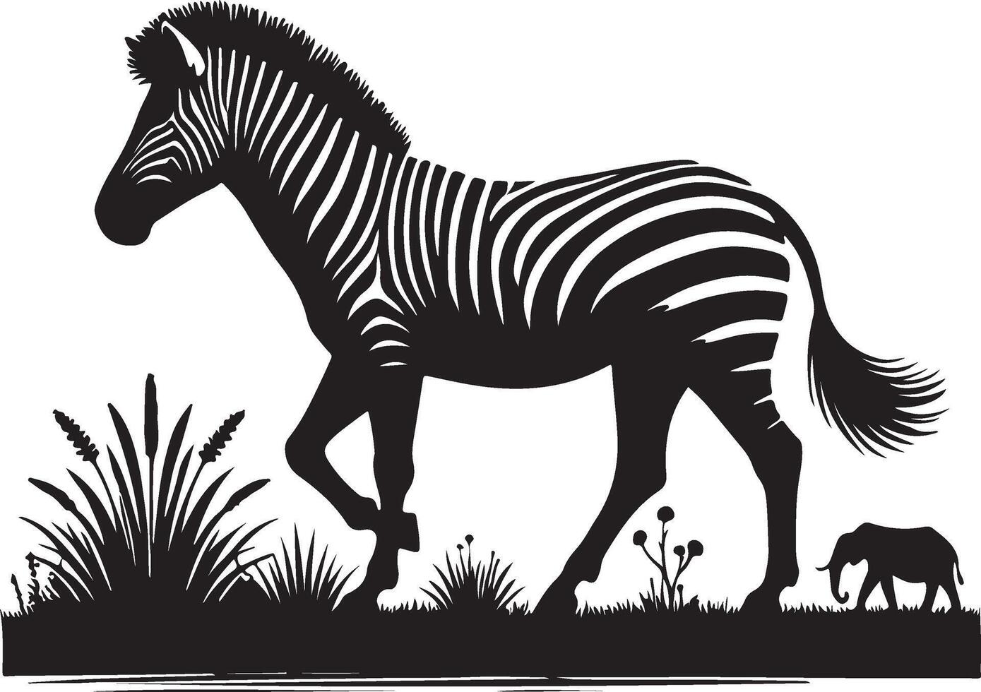 zebra and elephant silhouette on a white background vector