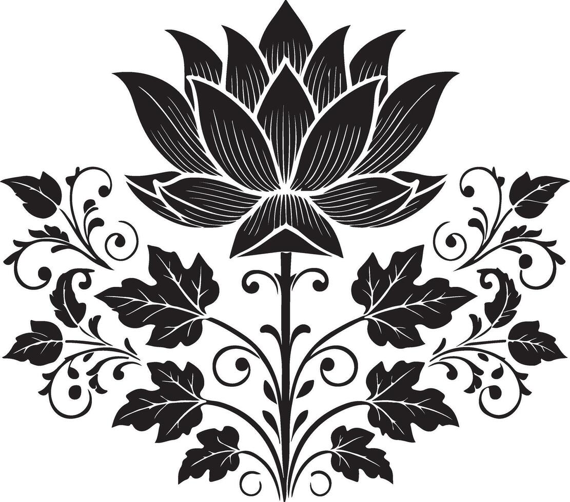 a black and white floral design with leaves vector