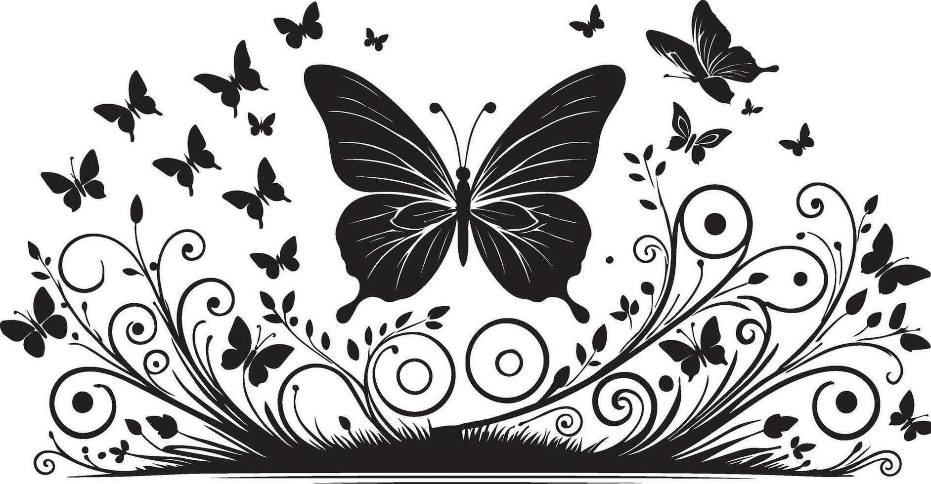 butterfly design with flowers and butterflies on a white background vector