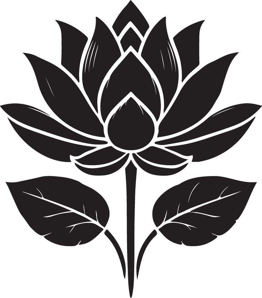 a black and white lotus flower on a white background vector