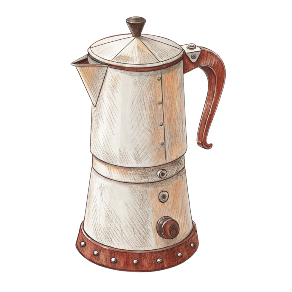 A drawing of a coffee pot isolated on transparent background png