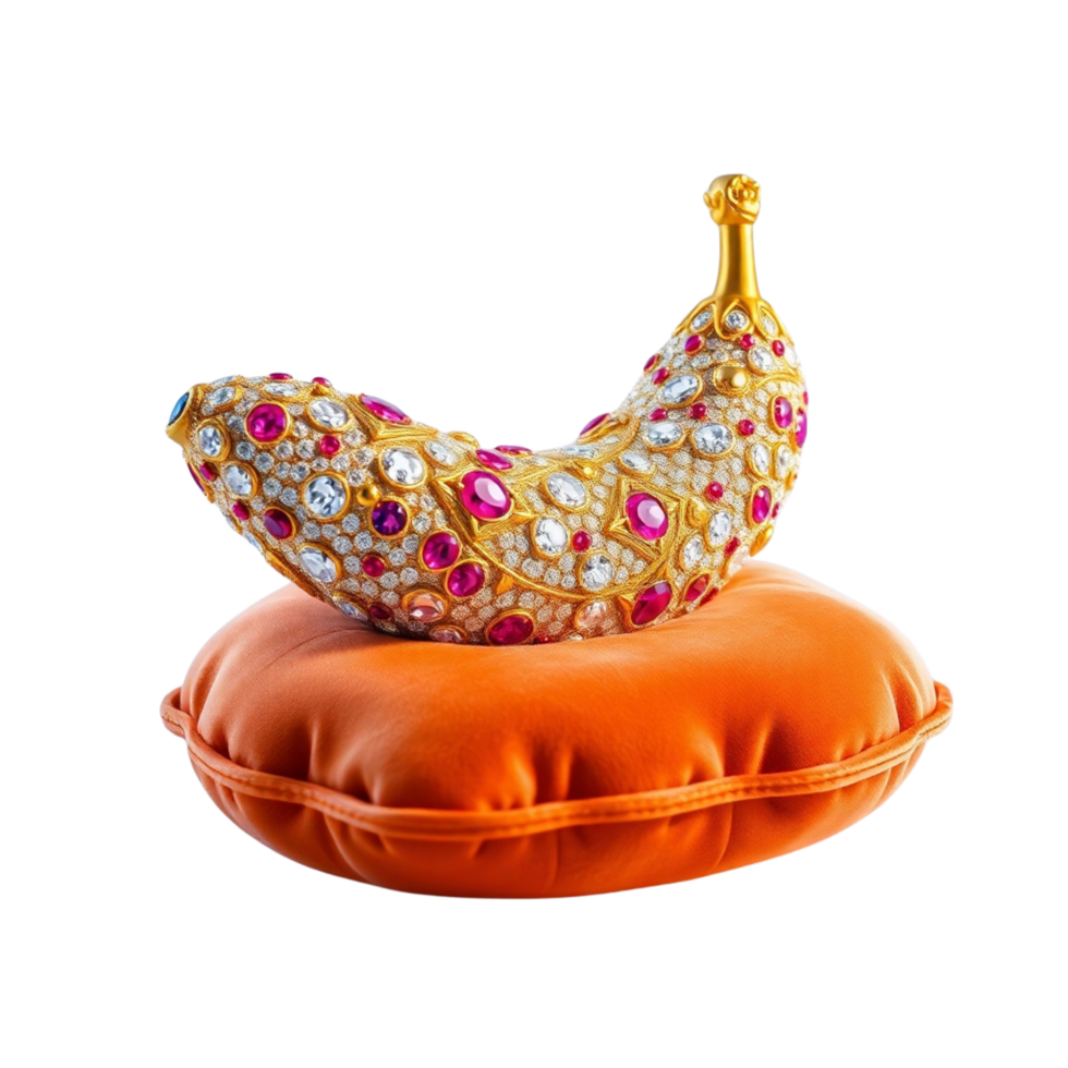 A banana decorative object with gems on it isolated on a transparent background png