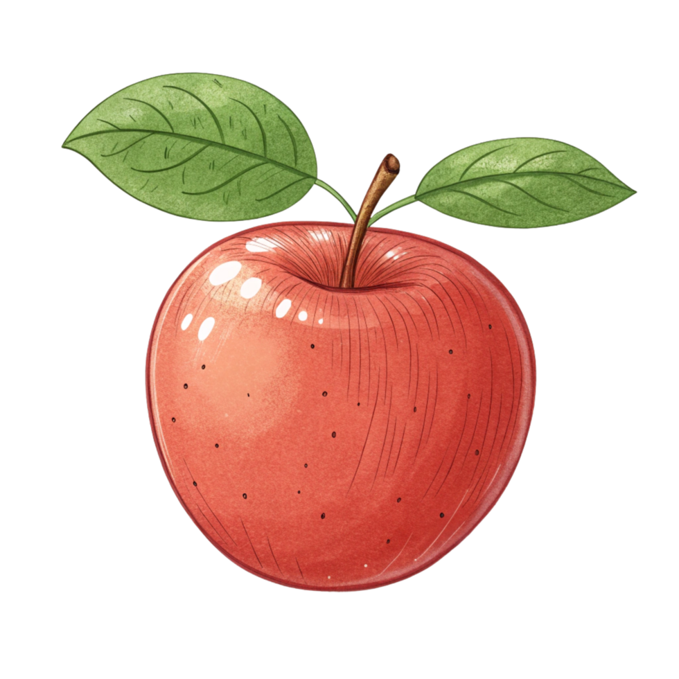 A red apple with green leaves isolated on transparent background png