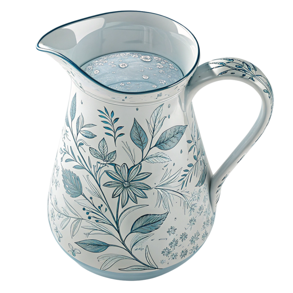 A pitcher with a blue and white design isolated on transparent background png