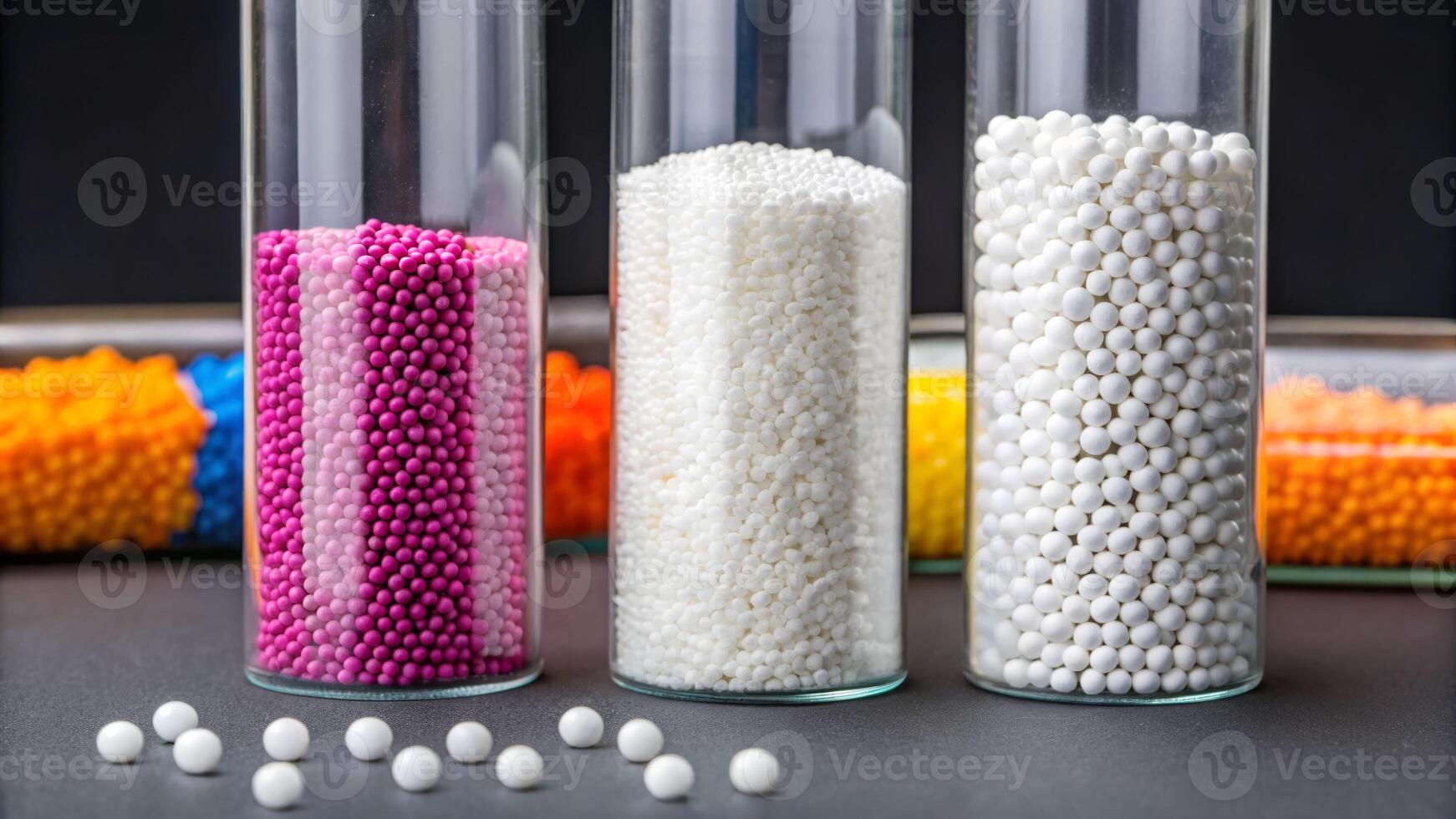 Exploring particle characteristics of activated alumina granules laboratory setting scientific analysis close-up view research concept photo