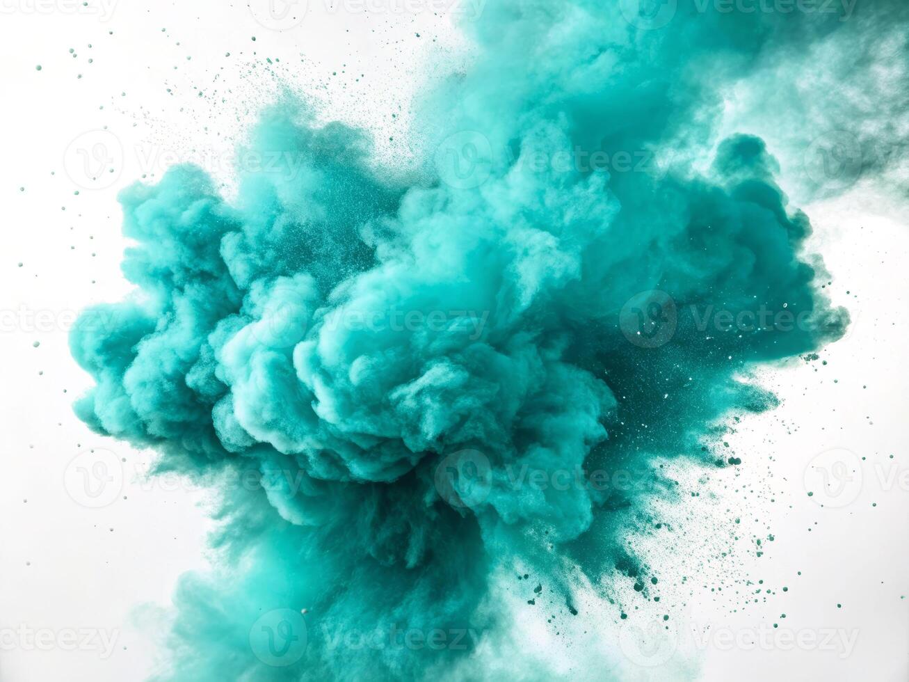 Mesmerizing teal particle cloud explosion studio setting dynamic visuals abstract art aesthetic display photo