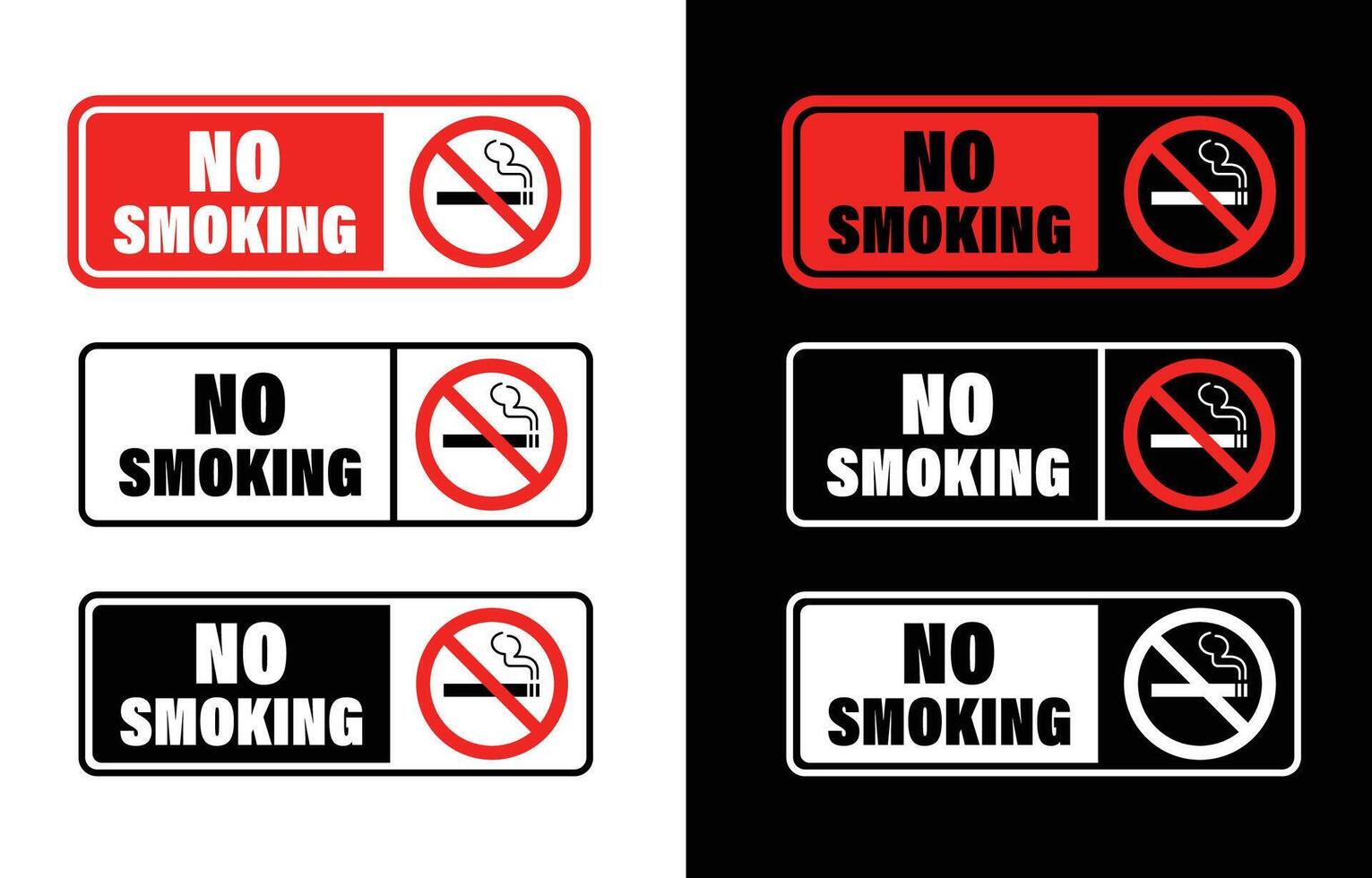No smoking signs set with warning and notice icons in red, black, and white vector