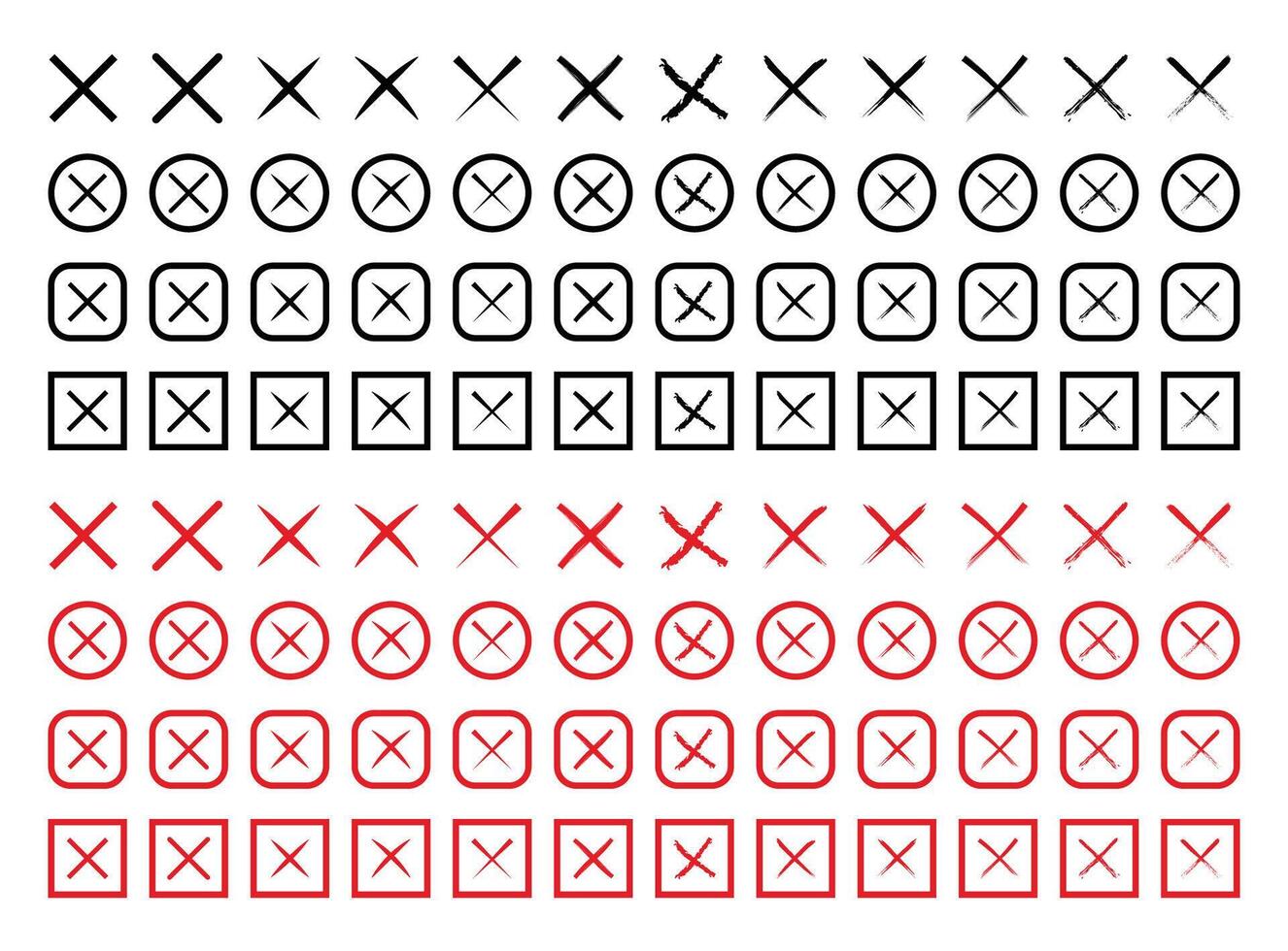 Cross Marks Icons set, empty middle black and red flat rejection sign symbol vector