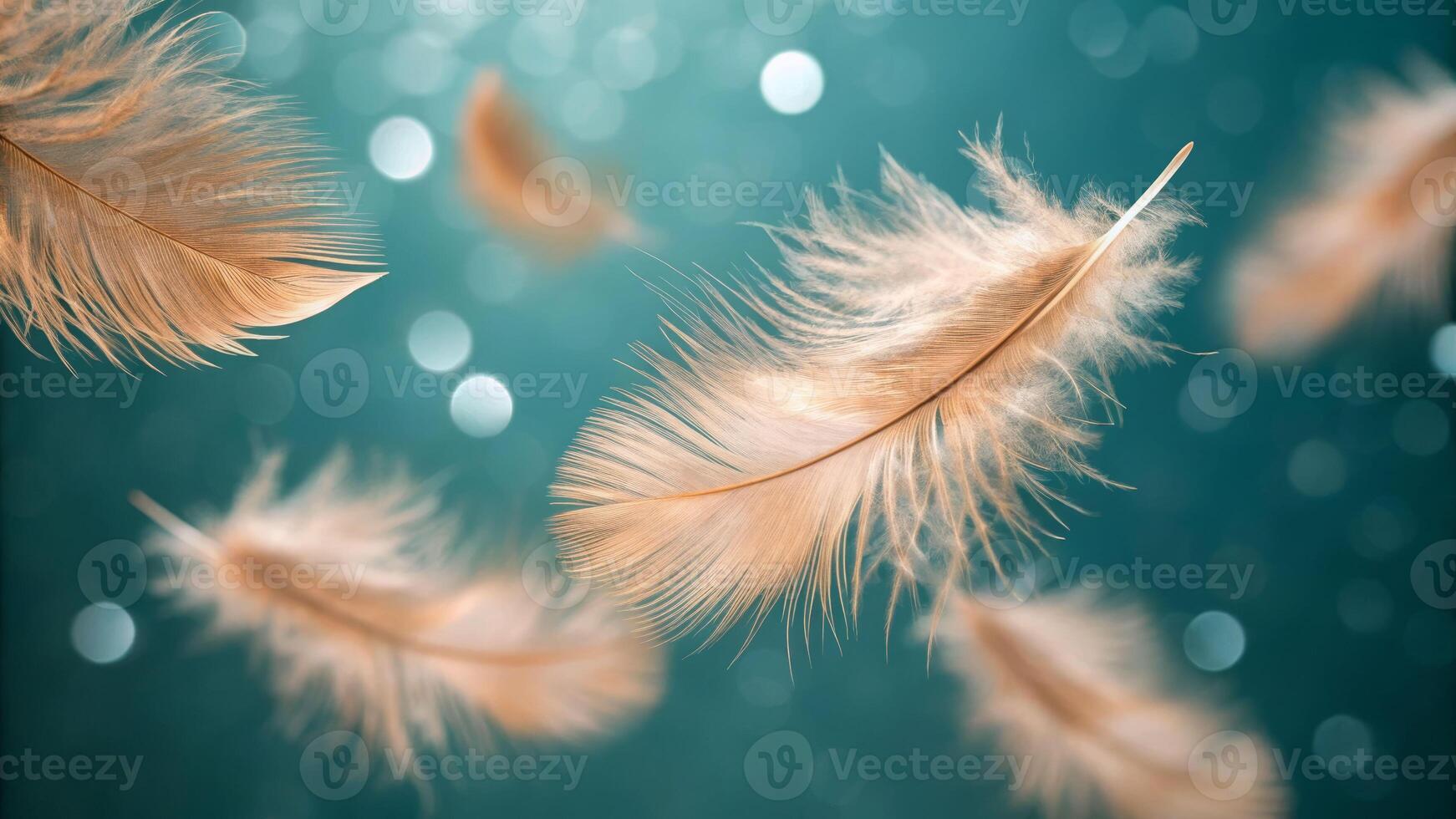 Gentle feathers floating underwater scene close-up view tranquil environment aesthetic concept photo