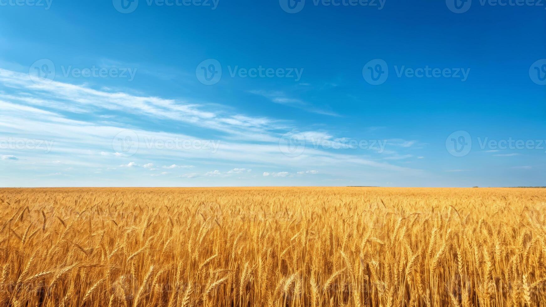 Gentle waves of wheat vast cornfield under a cerulean sky nature scene tranquil atmosphere photo