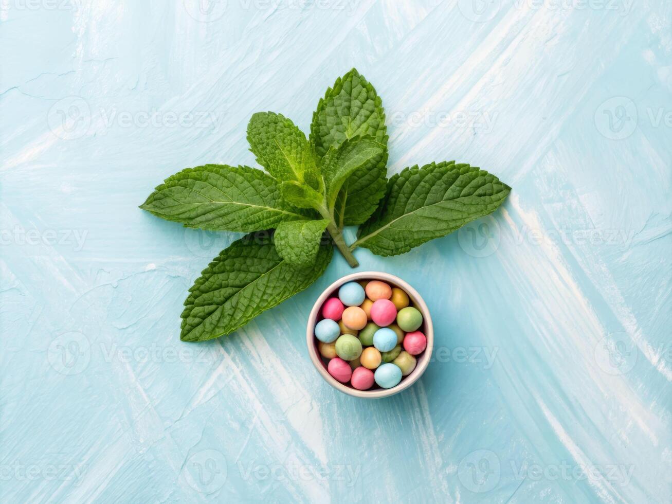 Summertime fresh mint and colorful candies minimalist digital art light and refreshing aesthetic view photo