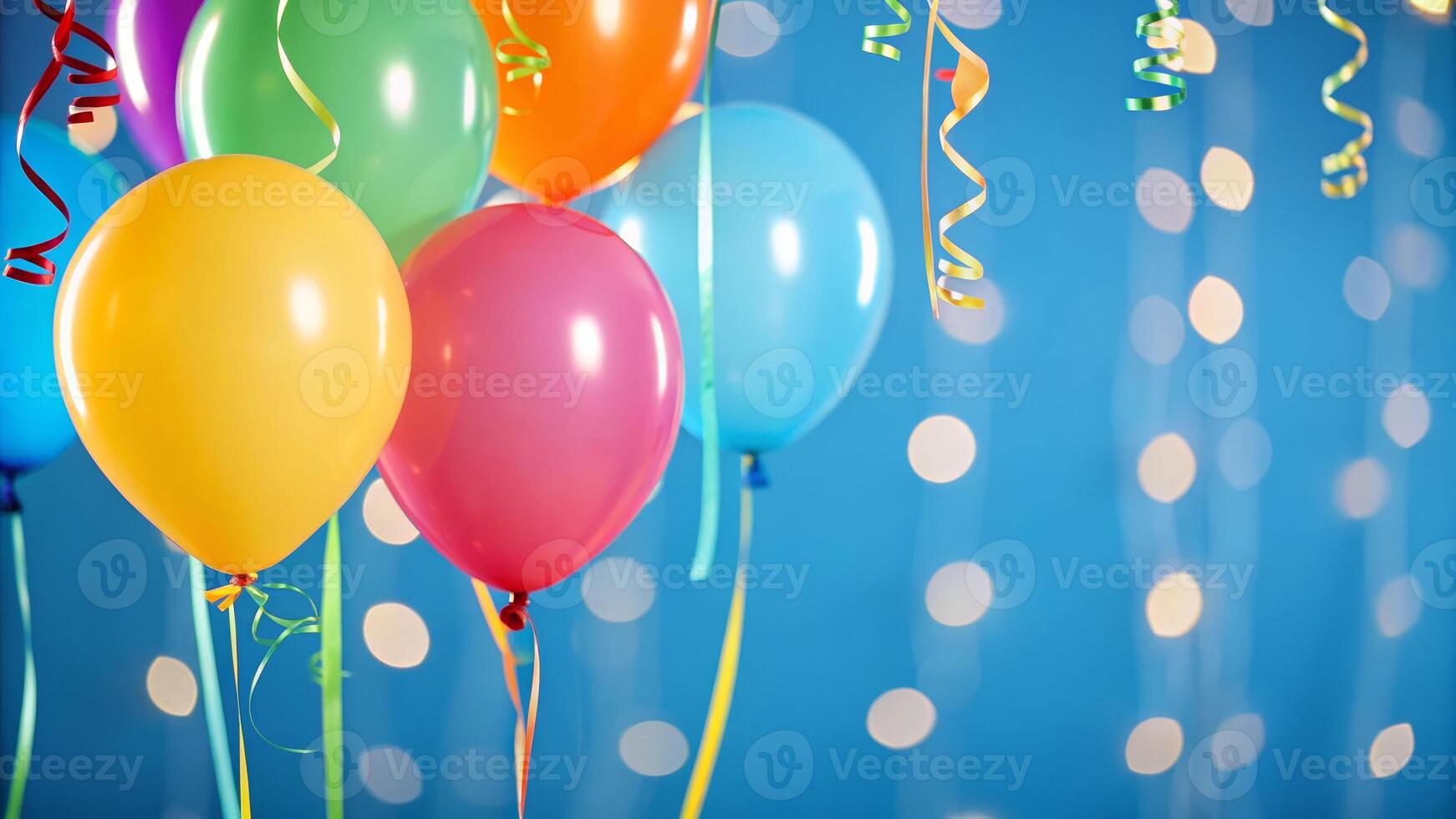 Cyan birthday celebration with colorful balloons indoor party bright environment festive atmosphere photo