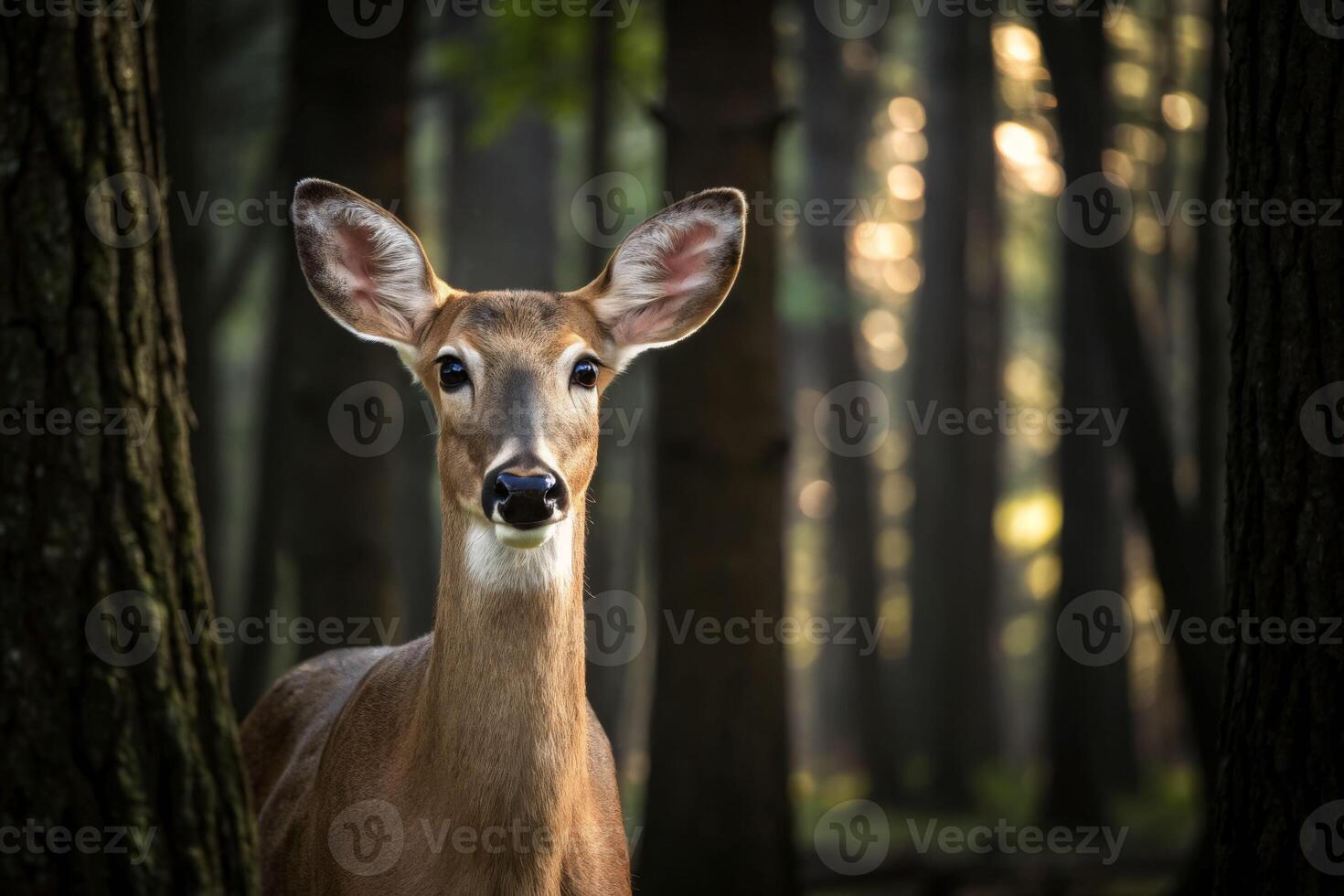 Summertime serenity white-tailed deer standing in enchanted forest nature tranquil environment close view photo