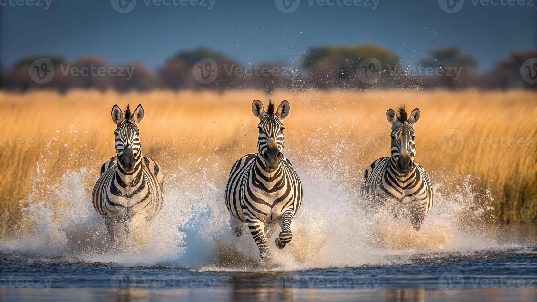 Zebra splashing through water african savanna wildlife photography vibrant environment dynamic viewpoint vitality in motion photo