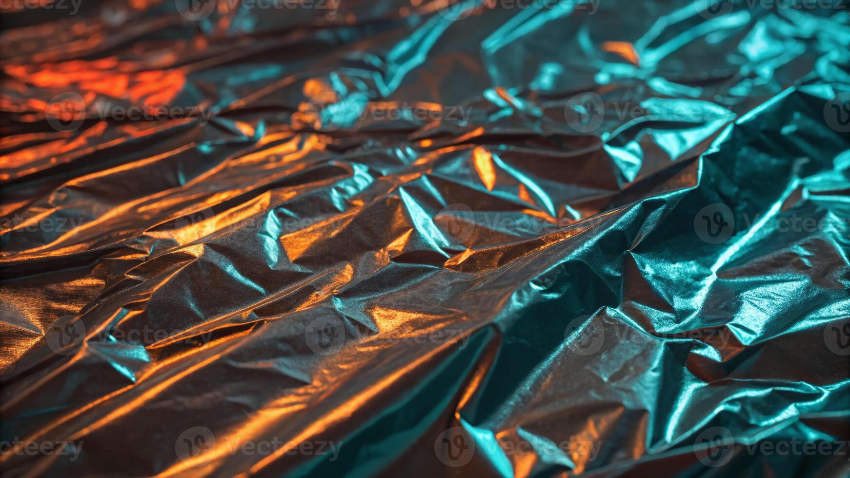 Cyan overlay of wrinkled metallic texture abstract background close-up shot artistic environment photo