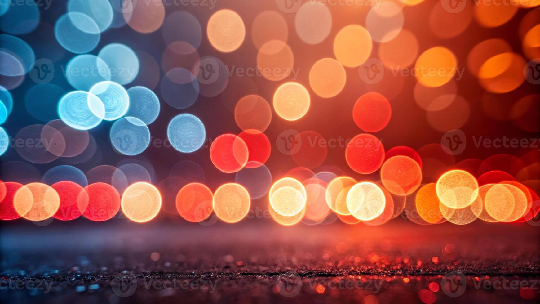Cyan overlay bokeh lights urban night scene abstract background soft blurred colors vibrant atmosphere photo