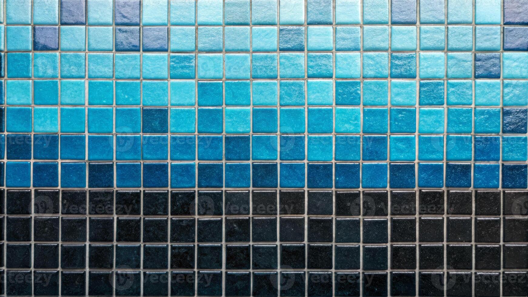 Cyan mosaic tiles overlay blue and black shades in a contemporary setting captured from an artistic perspective photo