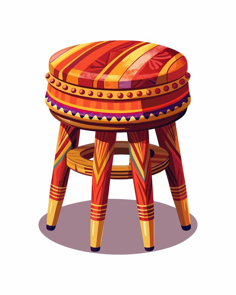 A colorful stool with a wooden base vector