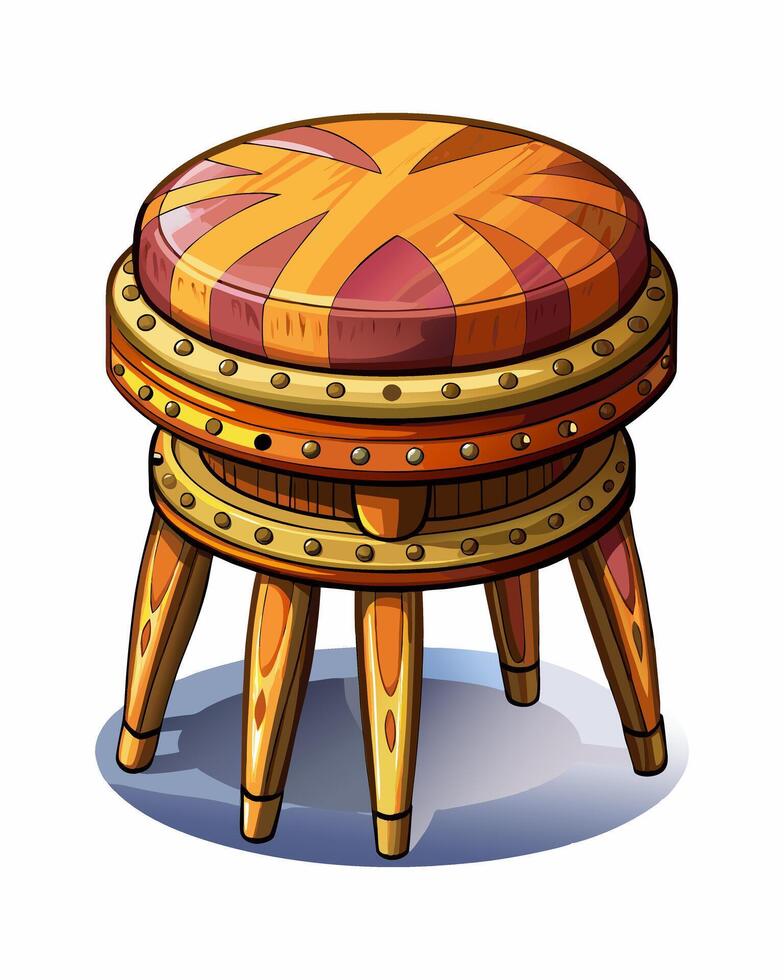 A stool with a wooden base and a colorful pattern vector