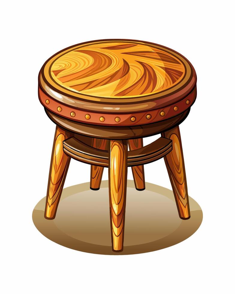 Wooden stool with wooden legs and a wooden top vector