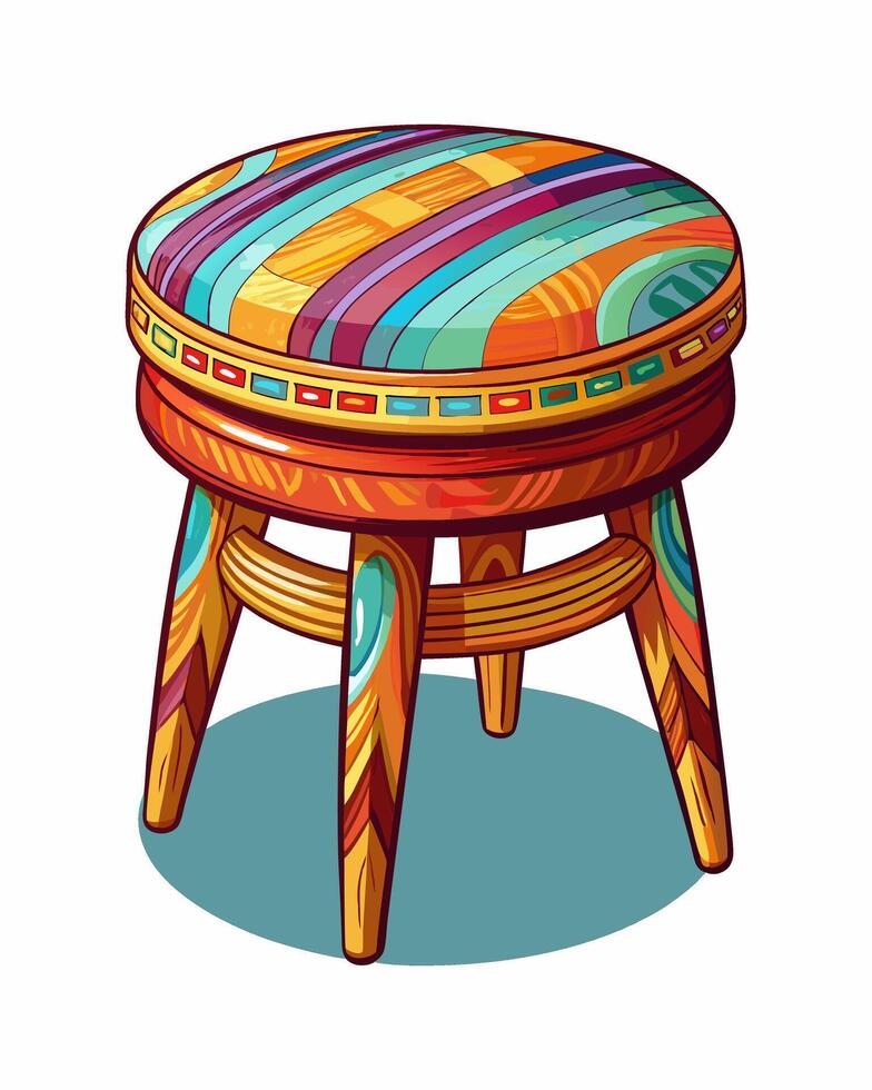 Colorful stool with wooden legs and colorful seat vector