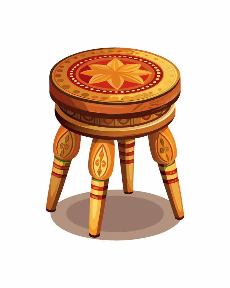 Wooden stool with decorative design illustration vector