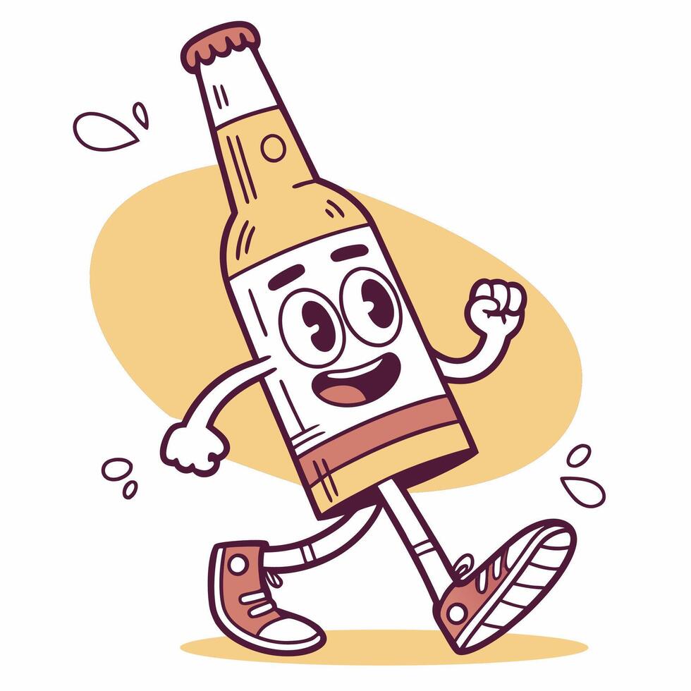 A cartoon beer bottle running with a smile vector