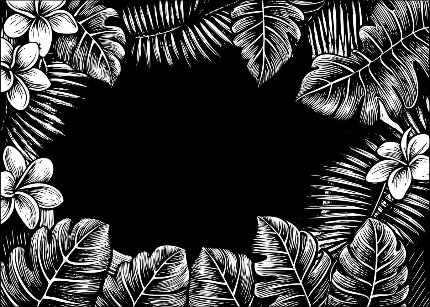 illustration of a tropical frame with palm leaves and flowers vector