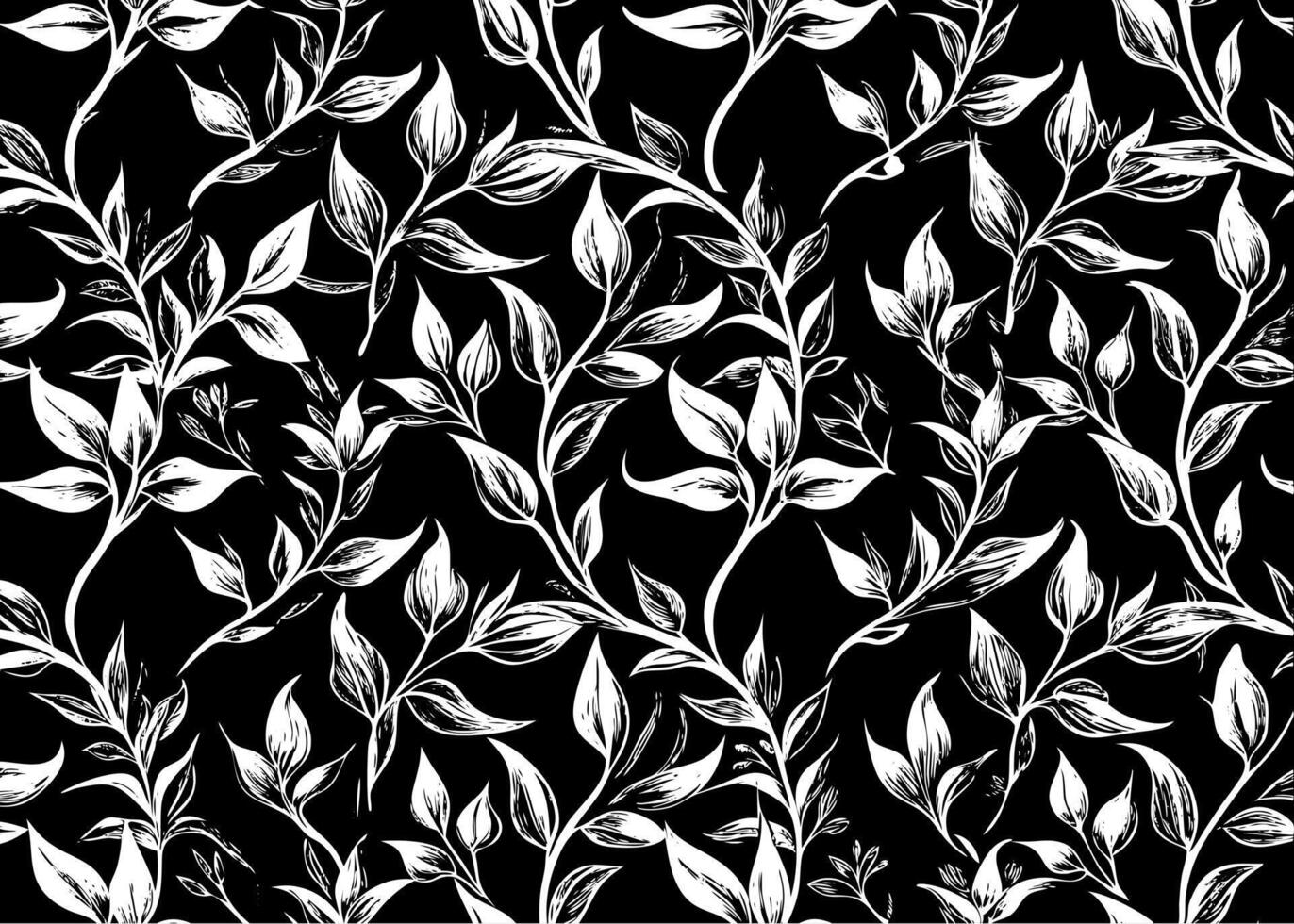 Seamless pattern with white leaves on black background vector