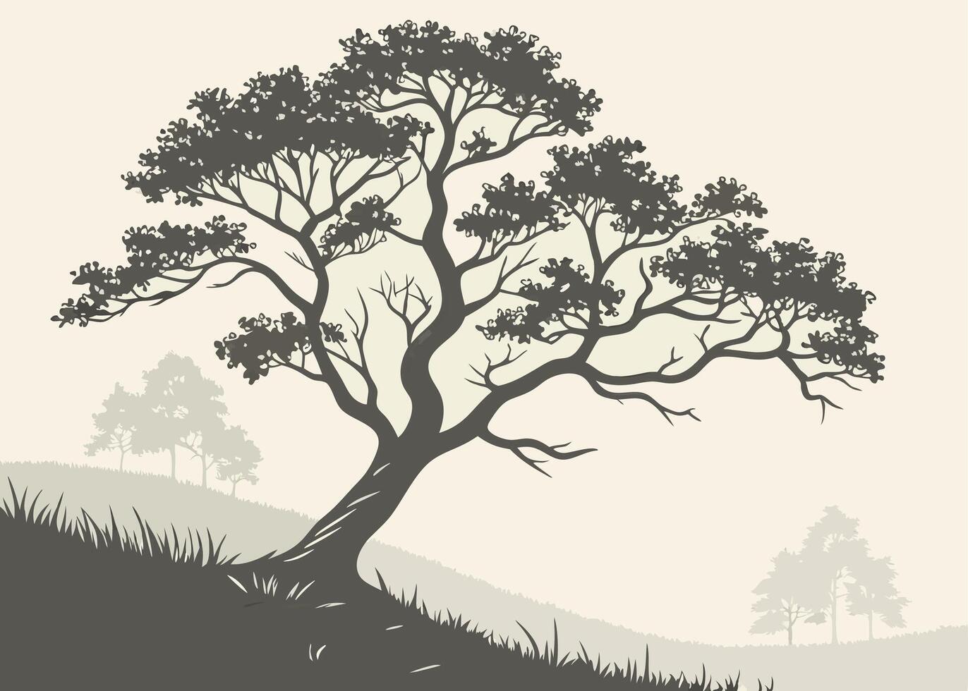 illustration of a tree on a hill vector