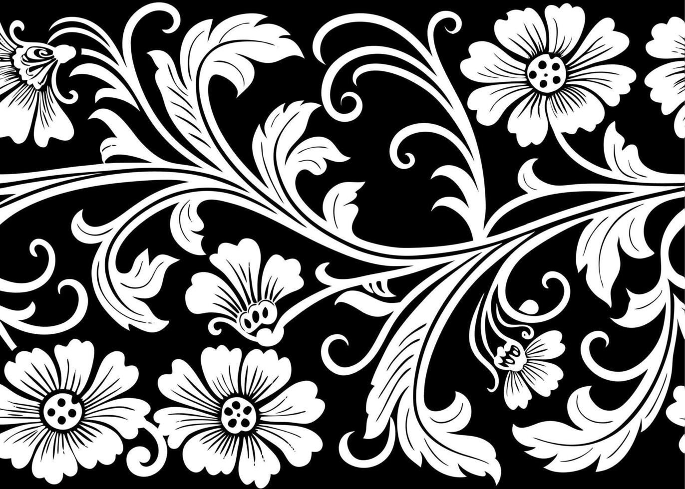 A black and white floral design with white flowers vector