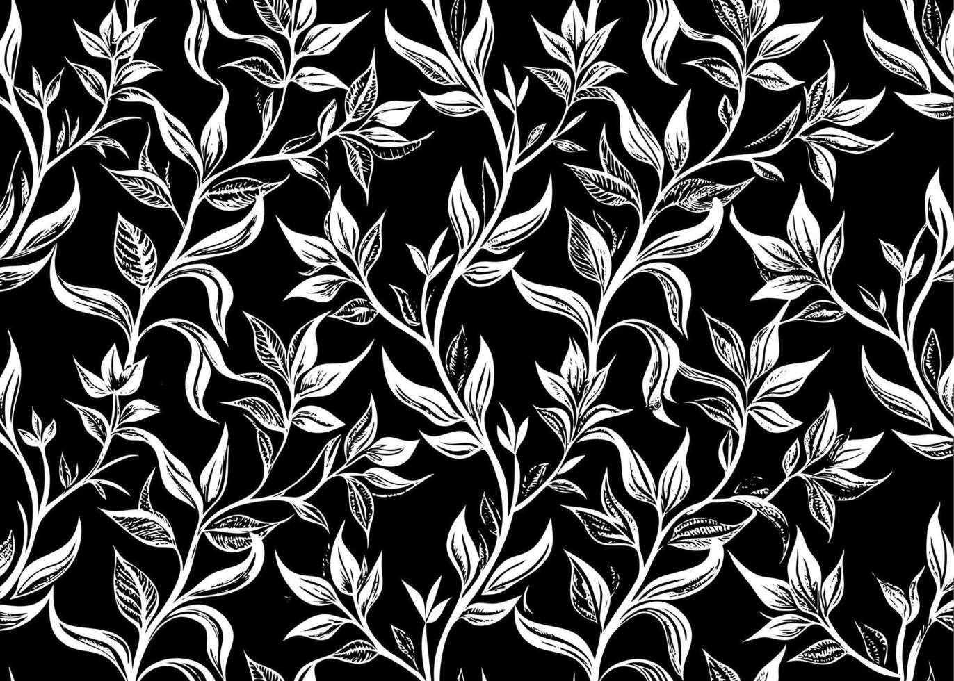 Seamless pattern with leaves on black background vector