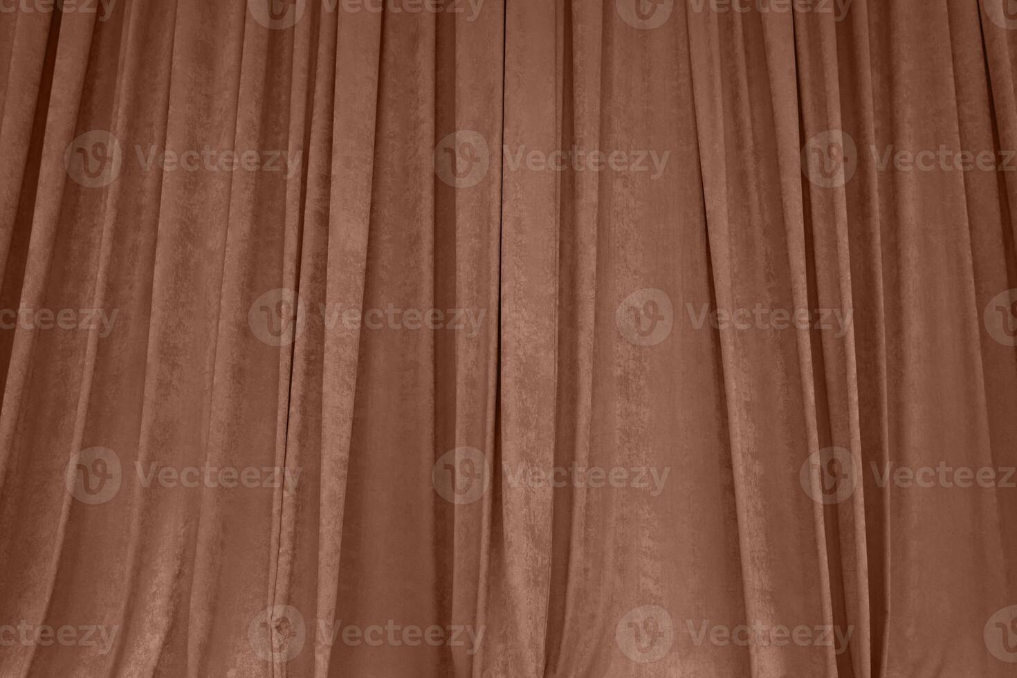 Color of the year 2025 Mocha Mousse. Beige Closed Curtain in Theater, Theater Performance Concept in Theater, Copy Space photo