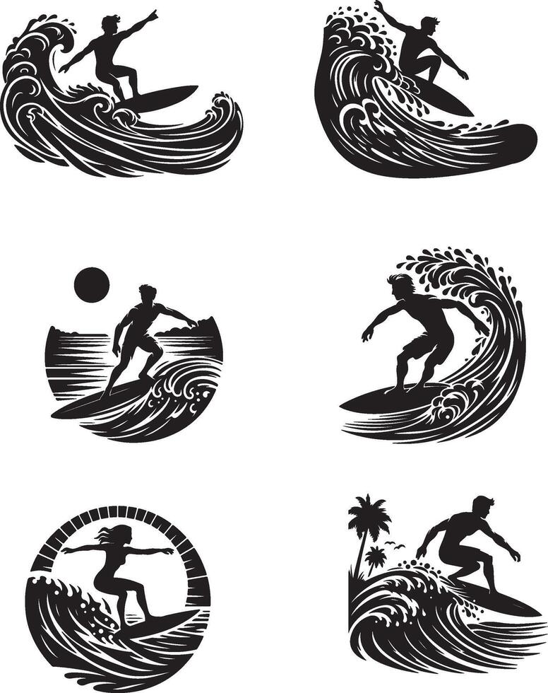 Surfers on the waves illustration vector